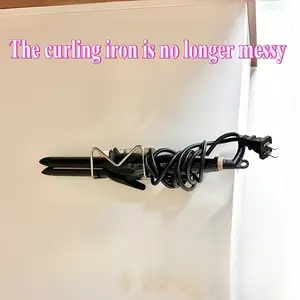 No-drill stainless steel curling iron holder, wall-mounted self-adhesive hair tool organizer, space-saving curling iron, straightener, and beauty tool storage rack, suitable for bathroom and dressing table