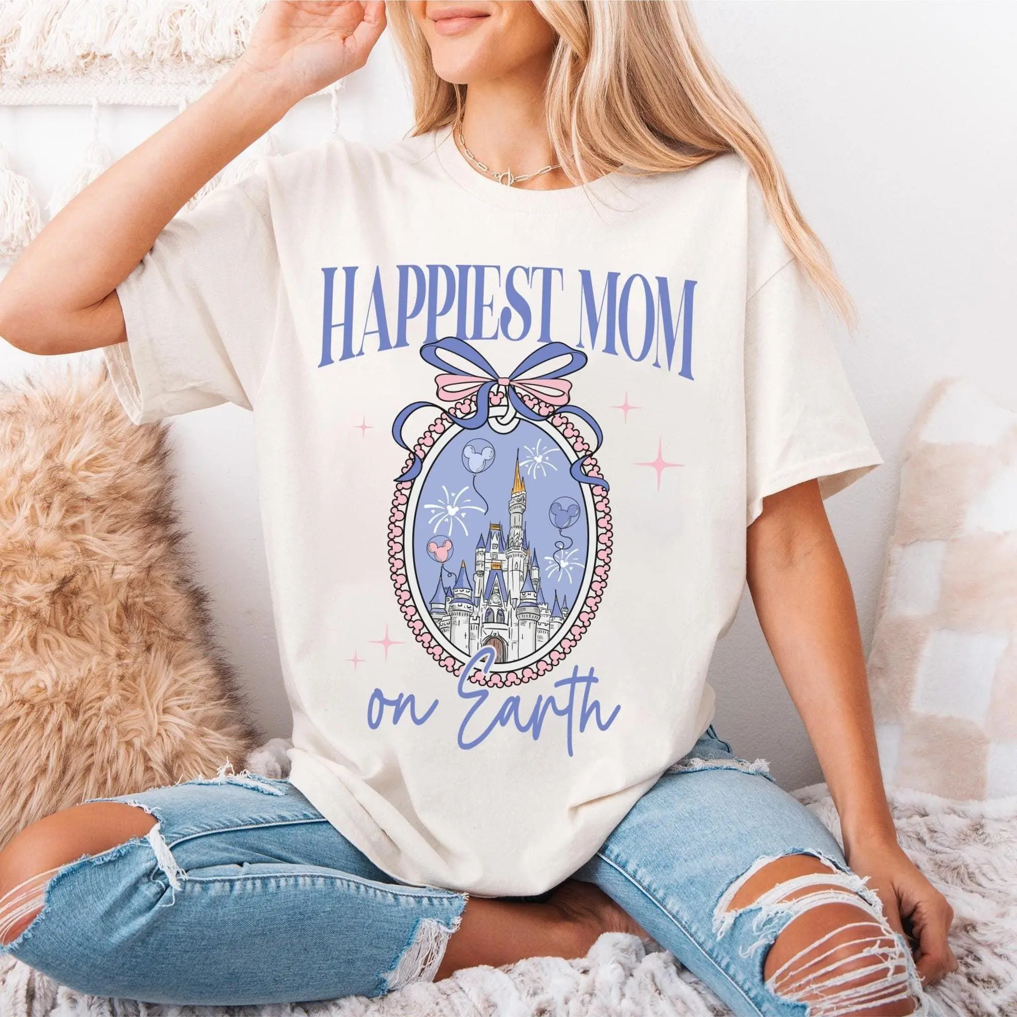 Castle Coquette Bow T-shirt, Happiest Mom On Earth Shirt, Disneyworld Mama Tee, Mother's Day Gift For Mom, Family Trip Outfit