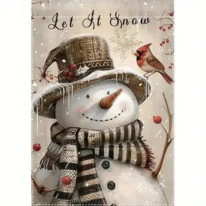 Double-Sided Snowman Garden Flag 12x18 Inch, Durable Polyester with Fade Resistant, Festive Outdoor Lawn Yard Decor for Winter Christmas Holiday, Cute Plaid Scarf Design Snowman Lover Gift
