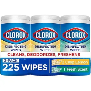 Clorox Disinfecting Cleaning Wipes for Spring Cleaning & Allergy Season, Bleach Free, Fresh Scent and Crisp Lemon, 75 Count Each, Pack of 3