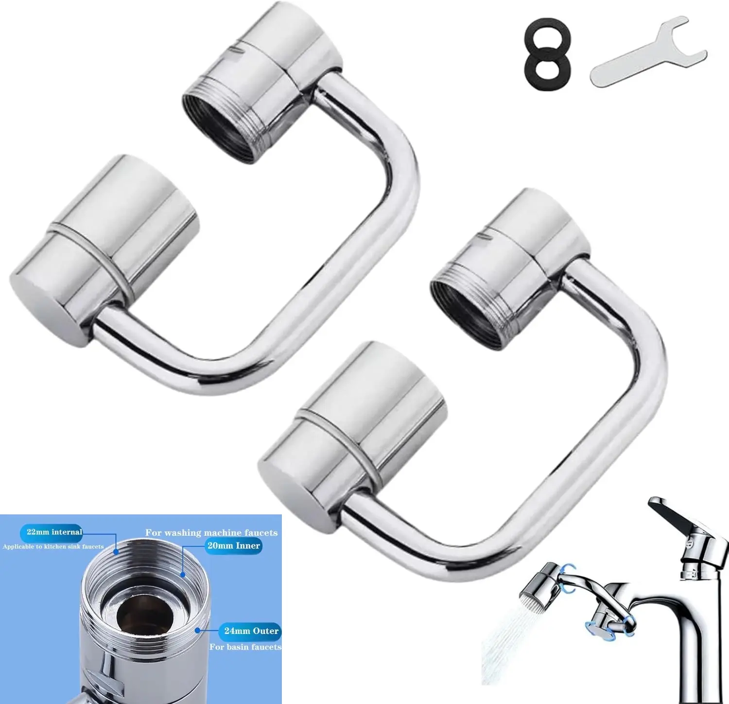 1080°Swivel Faucet-Extender Sink-Aerator - 2-Mode Splash Water Tap Extension, Kitchen Bathroom 360 Rotate Spray Attachment, Multifunctional Universal Robotic Arm -Wash Hand/Hair/Face