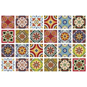 360 stand Mediterra Mosaic Peel & Stick Vinyl Tiles, 12x12 in. Colorful Glossy Removable Tiles Sticker for Kitchen, Wall Home Decor