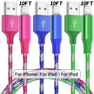 10FT [Apple MFi Certified] USB A for Lightning Cable Nylon Braided Charging Compatible With iPhone Apple 14/13/12/12 Pro/ Max/11/11 Pro/X Charger Cable