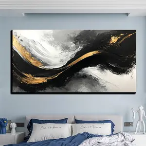 Modern Abstract Gold Wall Art - Elegant Black Gold Canvas for Living Room, Bedroom and Kitchen, 1.5" Thick Solid Pine Wood Frame