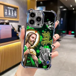 St. Jude Pattern Shockproof Phone Case For iPhone 17/16/15/14/13 Pro Max Plus Electroplating luxury transparent four corner anti drop and shockproof phone case 297