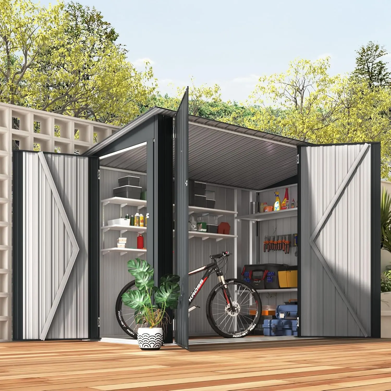 【2 packages arrived at different times】4'x7.5' Lean-To Bike Storage Shed - Adjustable Modern Horizontal Outdoor Bicycle Shelter (30 Sq.Ft)