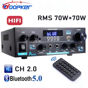 Woopker AK55 Stereo Amplifier Home Audio Bluetooth 5.0 Max 450W Power Stereo Receiver 2.0 Channel Audio Amplifier for Speakers with Remote Control AUX RCA Echo USB 2 MIC Input for Home Party Karaoke