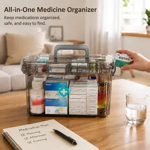 littleox New Large Capacity Transparent Medicine Storage Box, 2-Layer Detachable Double Medicine Organizer with Handle, Portable Home First Aid Supply Storage Case