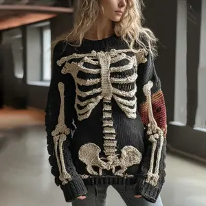 Halloween Sweater Spooky Face Vintage Cozy Knit Hooded Sweatshirt for Men & Women, Funny Horror Themed Pullover Tops