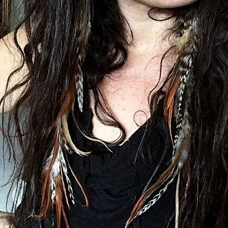 Extra Long Brown Feather Drop Earrings, Striped Boho Jewelry