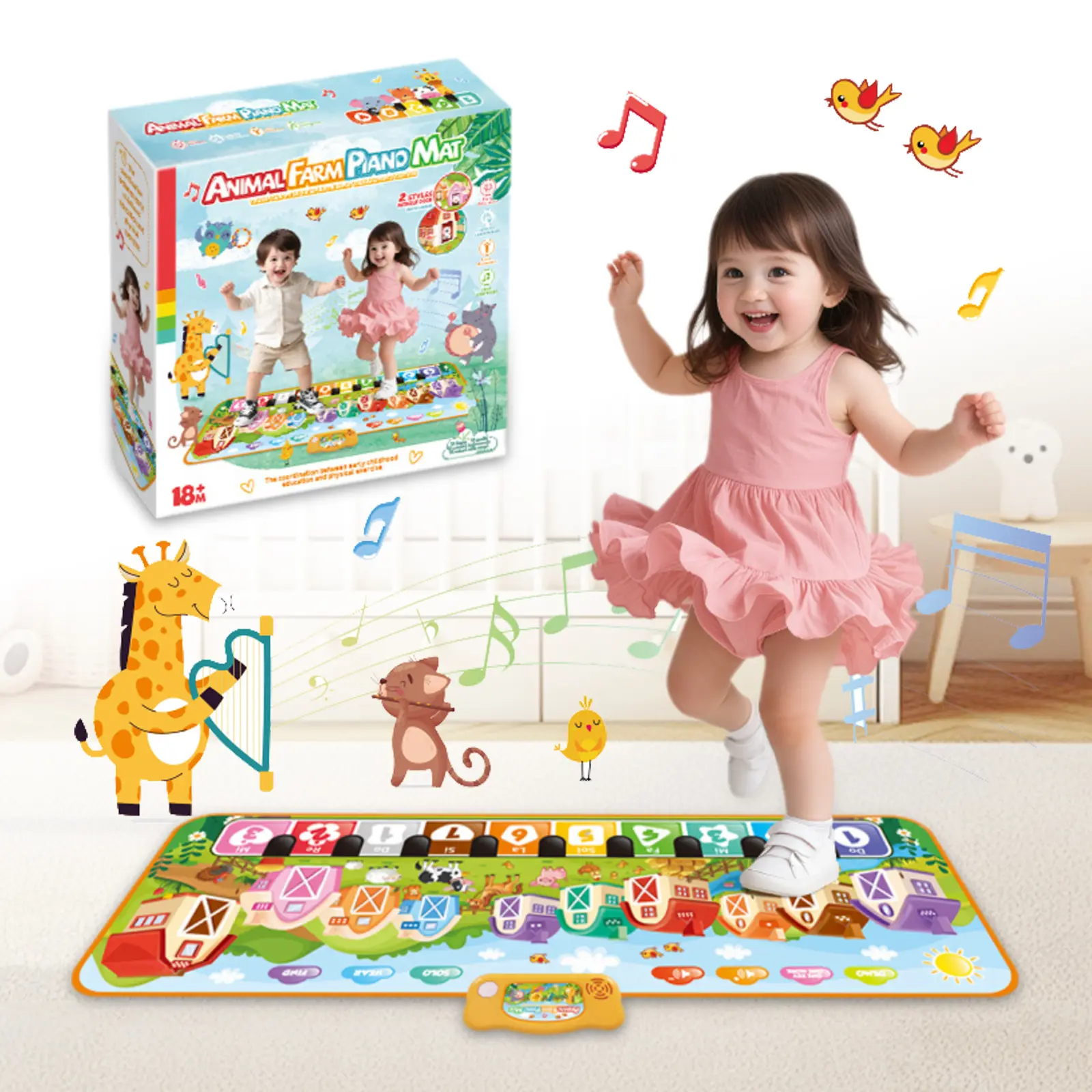 Animal Farm Piano Mat, 27-Key Musical Floor Mat for Toddlers, Educational Sensory Toy with Animal Sounds & Piano Keys Dance Mat Fabric