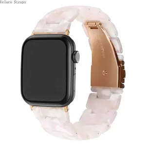 Vintage Hawksbill Resin Watch Band - Durable Transparent Glossy Link Bracelet, Wearable Smart Watch Accessory for 38/40/41/42/44/45/49mm Sizes (Sports & Outdoor Wristband)