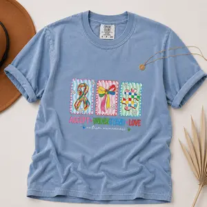 Comfort Colors Autism Accept, Understand, Love T-shirt, Autism Mama Graphic Tee, Autism Puzzle and Bow Design, Autism Awareness Shirt, Gift for Autism Mom - TrendWear USA