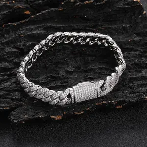 [ICE HUE] Unisex 18K Gold Vacuum Plated Copper Base 5A+ Sri Lanka Zircon 10mm Double-Row Pave Cuban Bubble Links Bracelet - Hip Hop Vibes, Casual Wear, Luxury Gift Idea