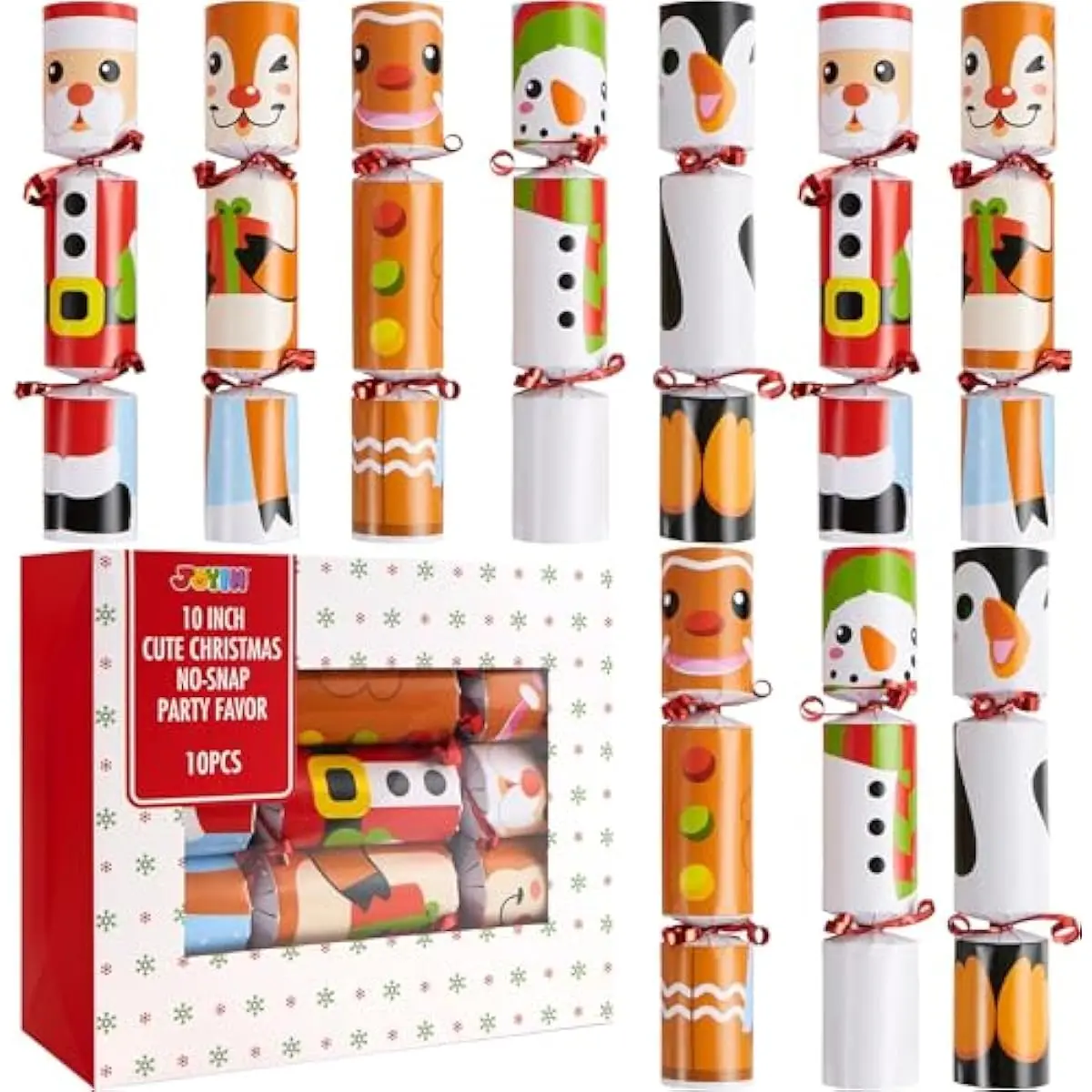 10 Pack Christmas Non-Snap Party Favor with Cute Characters, Includes Party Hat, Joke & Gift, Christmas Table Decorations for Holiday Dinner Traditions Supplies, Stocking Stuffers for Kids