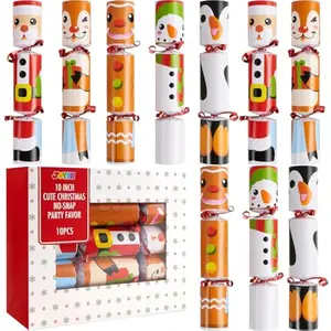 10 Pack Christmas Non-Snap Party Favor with Cute Characters, Includes Party Hat, Joke & Gift, Christmas Table Decorations for Holiday Dinner Traditions Supplies, Stocking Stuffers for Kids