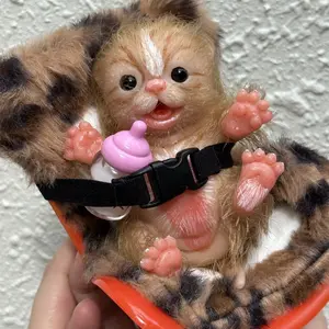 Rooted Hair 5-Inch Mini Realistic Cat, High-End Painting, Complete Accessories, Excellent Kids Gift, Unisex Design