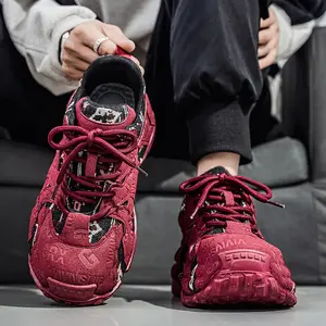 LISM Men'S Big & Tall Sneakers - All-Season Lace-Up Shoes with Cushioned Insole, Non-Slip Rubber Outsole - Burgundy/Black/ - for Gym, Office, Everyday - Synthetic Cover Upper - Extended Sizes Available - Urban Streetwear Shoes, Gym Footwear