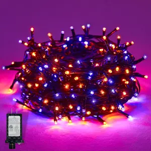 100 LED String Lights,39FT String Lights with 8 Modes&Timer Function, Purple and Orange Lights Plug in for Party Carnival Supplies, Outdoor/Indoor Yard Garden Decor and Valentines Day, Happy Mothers Day,Christmas