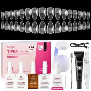 [Exclusive to TTS]Beetles Tipex Nail Extension Kit Instant Apex Nail Tips Kit with Nail Glue Remover, Mini UV Lamp,Solid Nail Glue, Base & Top Coat Pre-Building Pre-Etched Acrylic Tips Kit