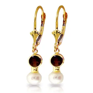 5.2 Carat 14k Solid Gold Leverback Earrings pearl Garnet