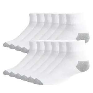 12 Pairs Premium Cotton Quarter Socks Quality Athletic Sport Workout Breathable Elastic Ankle Socks Unisex Compress Running Comfort Cozy Sweat-absorbing Anti-Slip Crew Socks Comfy Solid Soccer Mid Calf Socks Chicano Value Pack