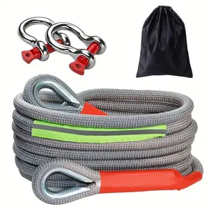 15 Ton Tow Rope Recovery Kit, Heavy Duty Off-Road Traction Rope with 2 U-Shackles & Storage Bag, Emergency Recovery Gear for SUV, Truck, Jeep and Off-Road Vehicles