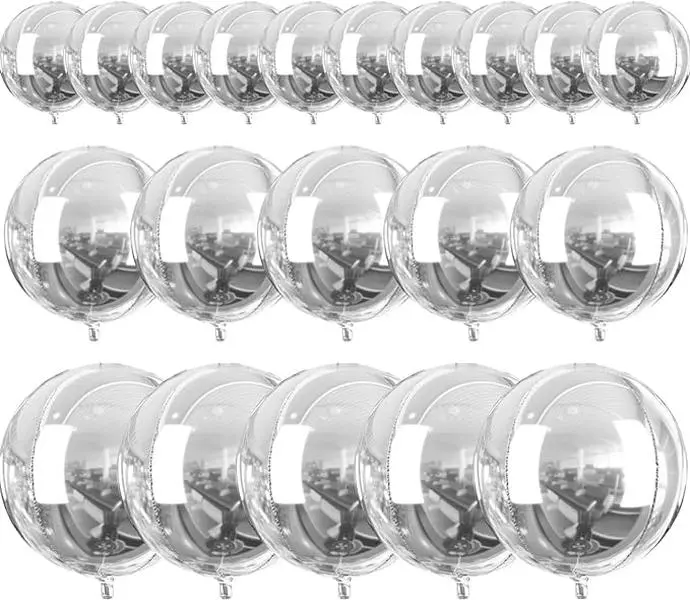 PartyWoo Metallic Silver Rubber Decorative Balloons Set, 20-Piece Assorted Sizes (22in,15in,10in) - Large Round 4D Inflatable Mirror Mylar Balloons for Birthday Theme, Festive Decorations, Decorative Balloons Balloons
