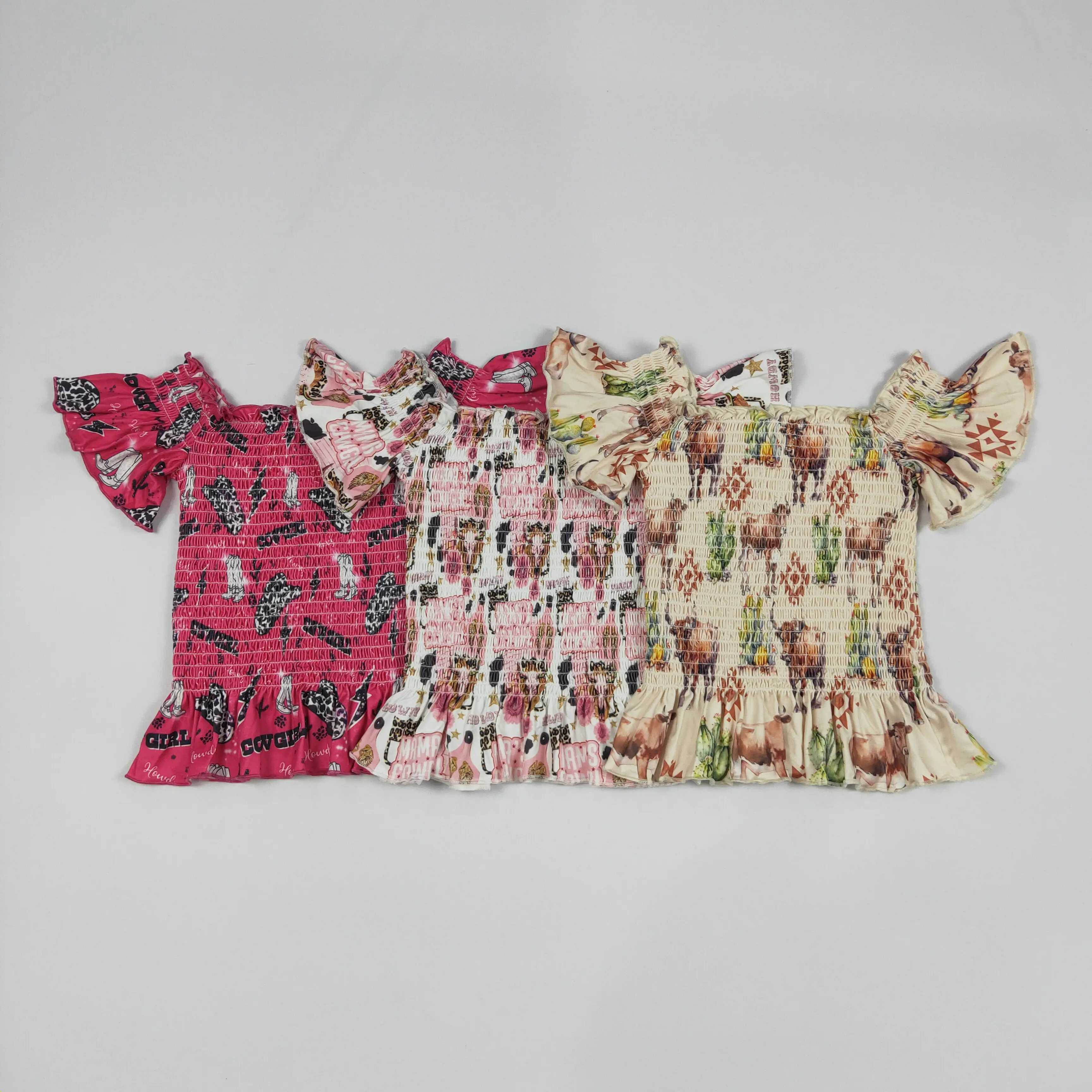 Girls' Western Smocked Cowgirl Top, Long Sleeve, for 0-8 Years Kids