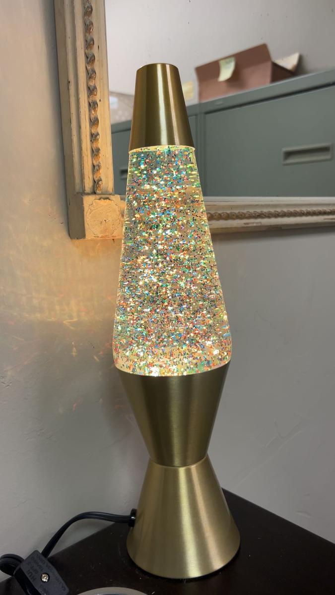 Item: Rainbow Glitter Lava, Clear Liquid and Gold Base
