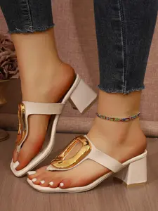 Women's Fashion French Style Sandals, Chunky Heel Open Toe, Large Metal Buckle, Contemporary Design, Perfect for Office, Beach, Vacation