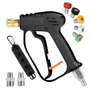 JOEJET Pressure Washer Handheld Water Spray Tool with Swivel, Short Car Wash Spray Lance with 5 Spray Nozzle Tips, 3/8" Quick Connect Plug and M22-14/15mm Fittings