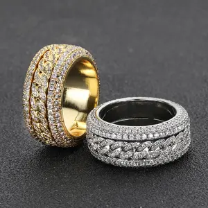 Elegant Multi-Size Rotatable Type Cuban Ring for Men, ORPHIC Zircon Stones Male Ring