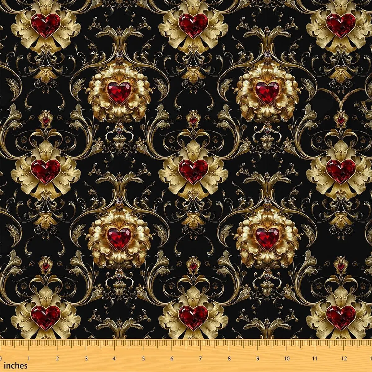 Golden Damask Upholstery Fabric Chairs Antique Decor Gothic Fabric,Pink Crystal Love Heart Vintage Floral Bohemian Outdoor Fabric