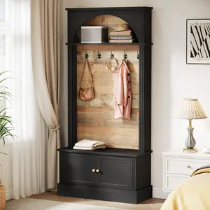TRIBEWOOD Hall Tree with Bench and Shoe Storage, 4-in-1 Design Entryway Bench with Coat Rack, 70.86" Tall Mudroom Rack with 5 Double Hooks and Adjustable Shelf for Hallway