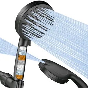 Filtered Shower Head With Sprayer, Large Size High Pressure Shower Heads With Anti-Clog Nozzles, 10-Mode Shower Nozzle With Stainless Steel Hose And Wall Brackets (Matte Black)