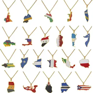 Fashion world map pendant necklace, national flag necklace, men's and women's jewelry design, suitable for neutral gift creativity for travel enthusiasts