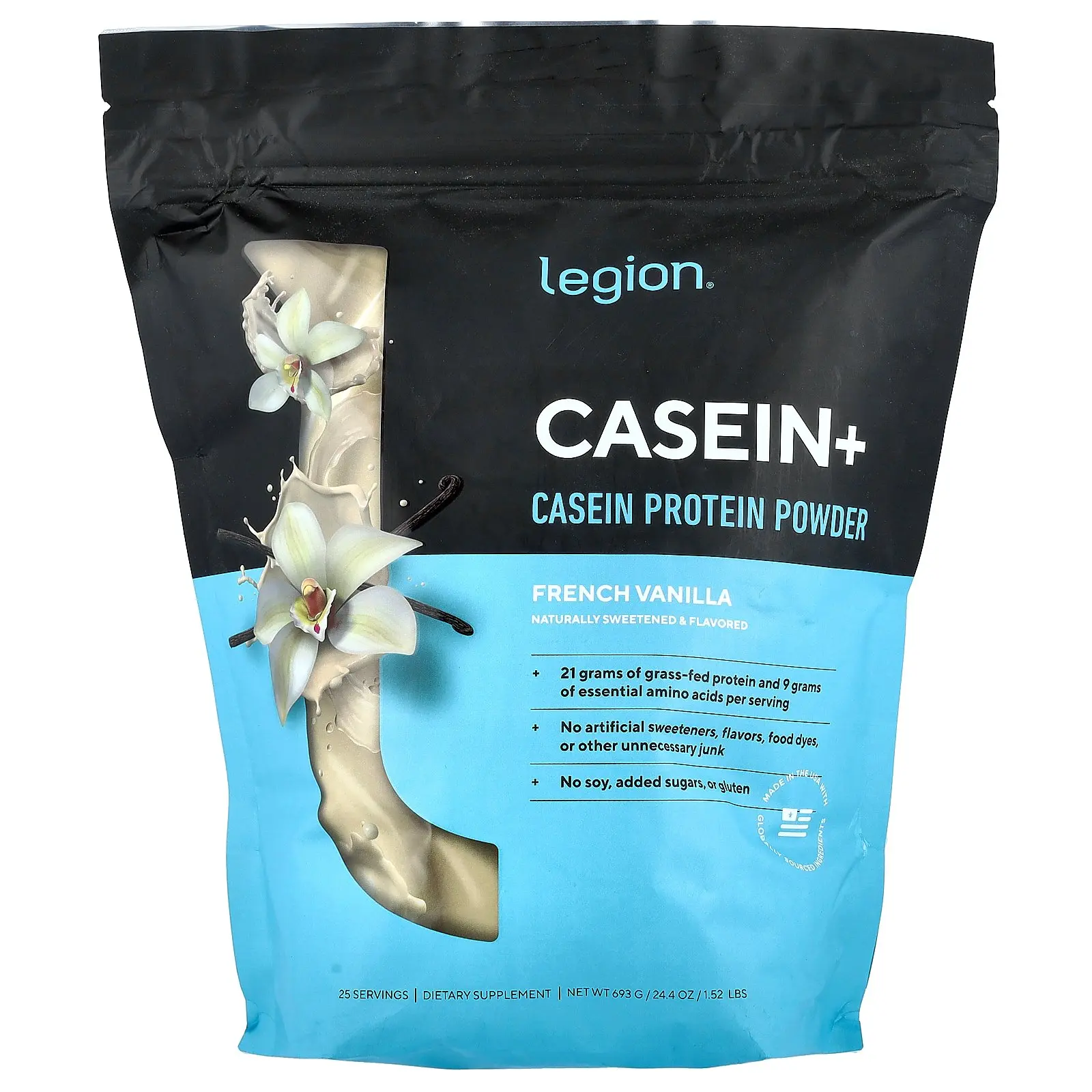 Legion Athletics Casein+, Casein Protein Powder, French Vanilla, 1.52 lbs (693 g)