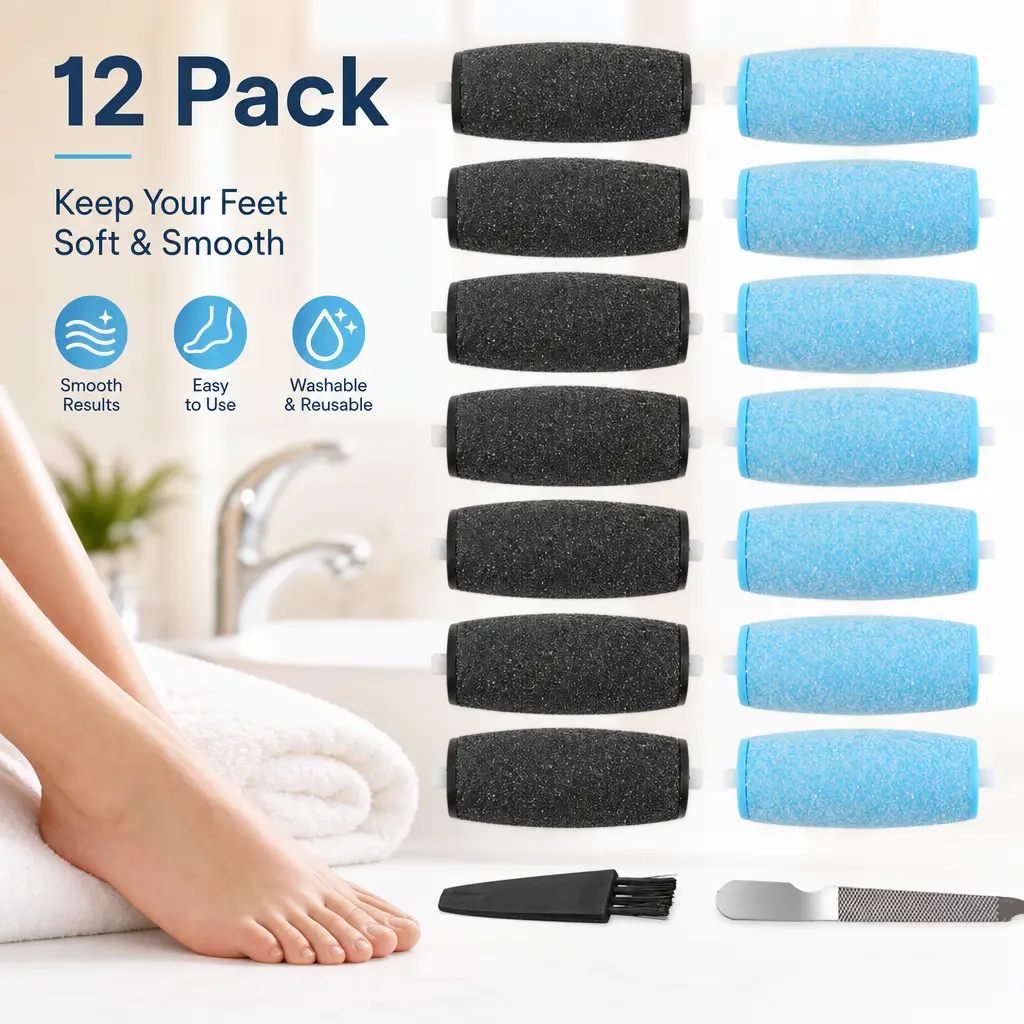 12 Pack Replacement Rollers for Amope Pedi – Electronic Foot File Refills, 6 Extra Coarse & 6 Regular Coarse – Perfect for Callus Removal, Smooth Feet