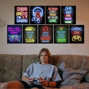 9pcs, 8 X 10 INCH Neon Gamer Quotes Posters Prints, Gaming Room Decor Wall Art, Modern Neon Gaming Decor For Living Room, Bedroom, Office, Bar Game Room Decor, No Frame, Modern Home Decor, Wall Art Decoration