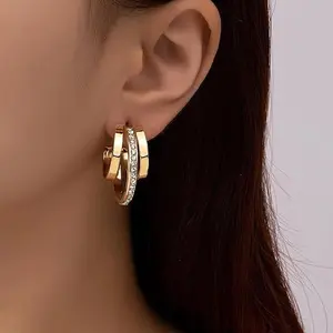 Serelune Jewelry B Gold Hoop Earrings for Women Chunky Gold Earrings Plated Small Huggie Hypoallergenic Sterling Silver Post Trendy Double for Women Friendship Gifts for Women Christmas Gifts