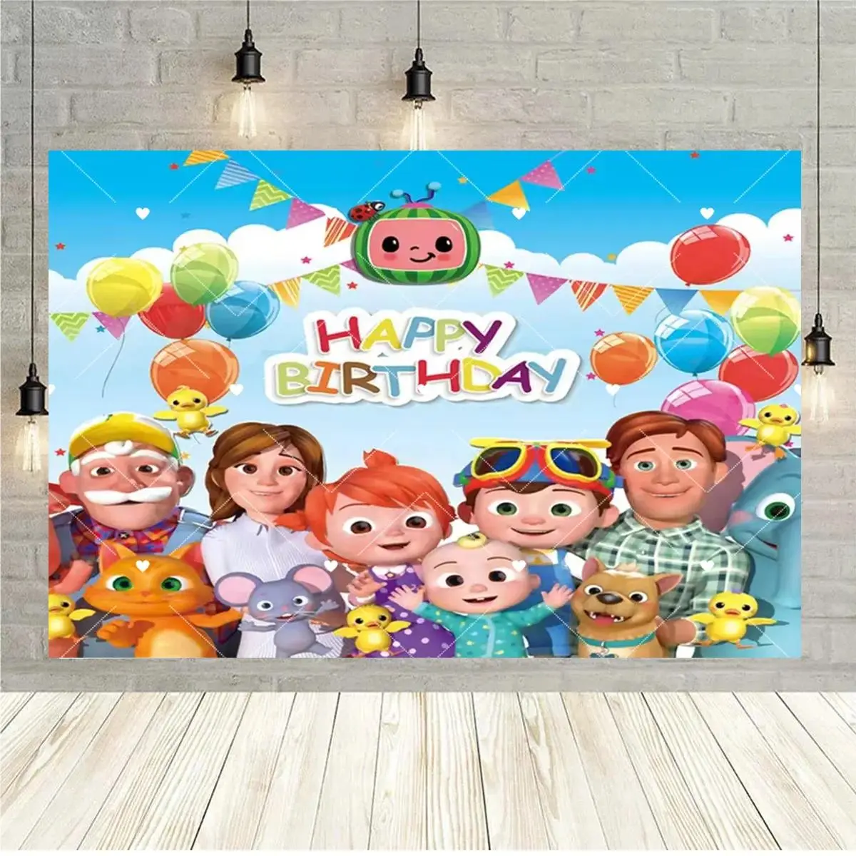 Family Animation Theme Green Watermelon Boy Polyester Fabric Tapestry - Lightweight Printed Home Decor Banner, Photoshoot Backdrop, Baby Shower Party Decor, Cake Table & Baptism Supplies, Polyester Fabric Backdrop, Photoshootbackdrop