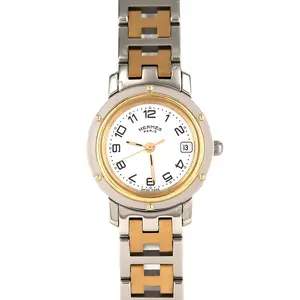 Pre-owned HERMÈS Stainless Small Leather Goods Hermes Clipper Quartz