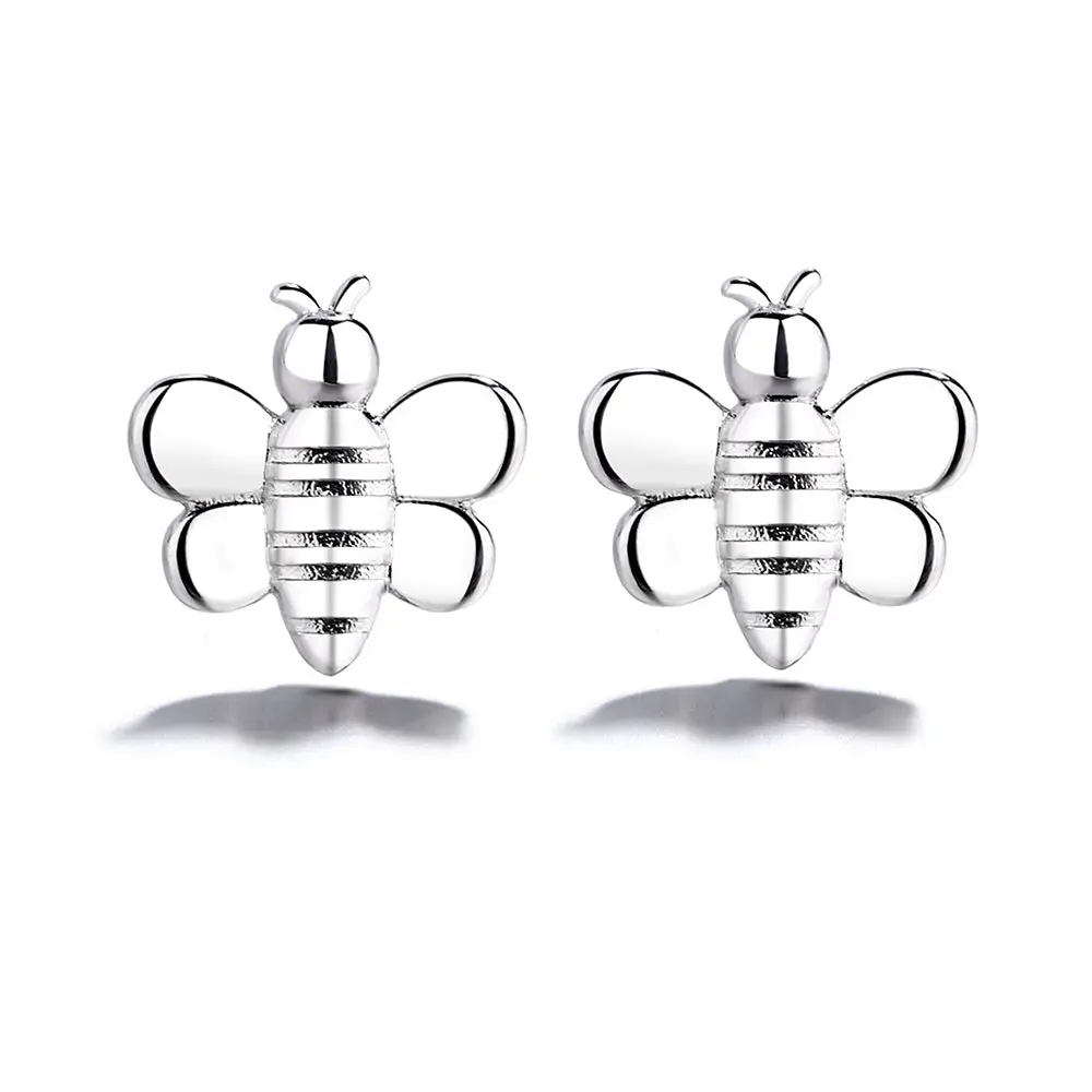 Amy & Annette Sterling Silver Bee Stud Earrings with Bee Design and Simple Bead Accents
