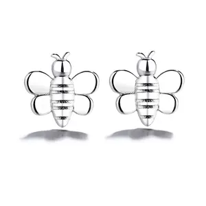 Amy & Annette Sterling Silver Bee Stud Earrings with Bee Design and Simple Bead Accents