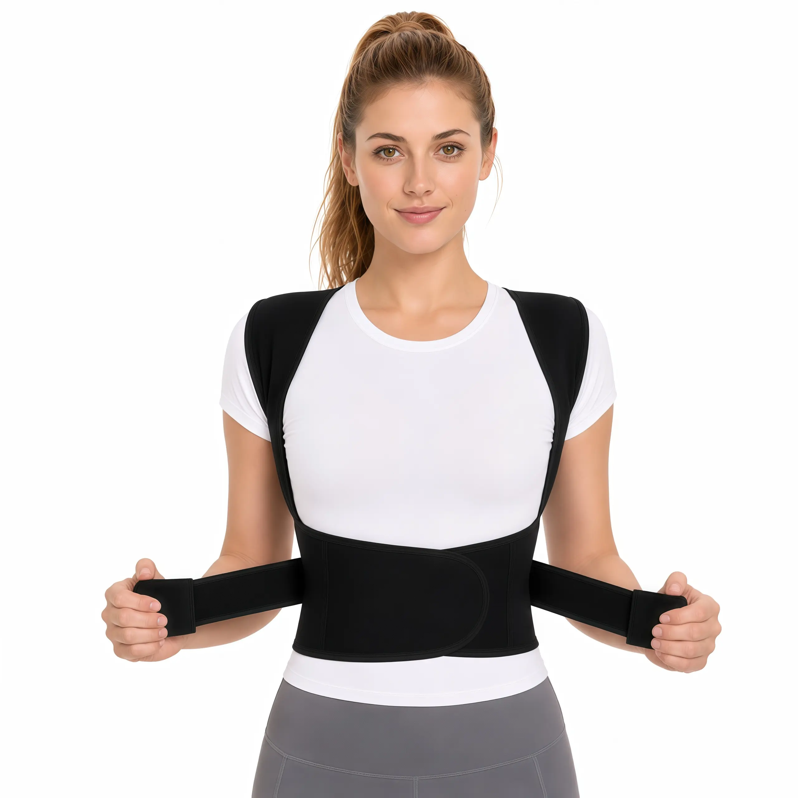 Back & Shoulder Posture Corrector Belt for Men & Women, Adjustable Hunchback Support Brace with Widened Waist for Stability, Tensile Strong Breathable All-Day Wear Gear, Back Posture Belt, Widened Waist Adds Stability
