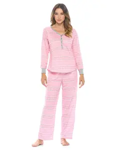 Casual Nights Women's Cotton Printed Long-Sleeve Jersey Knit Pajama Sets - Comfortable Lounge Sleepwear for Ladies & Girls, Prints
