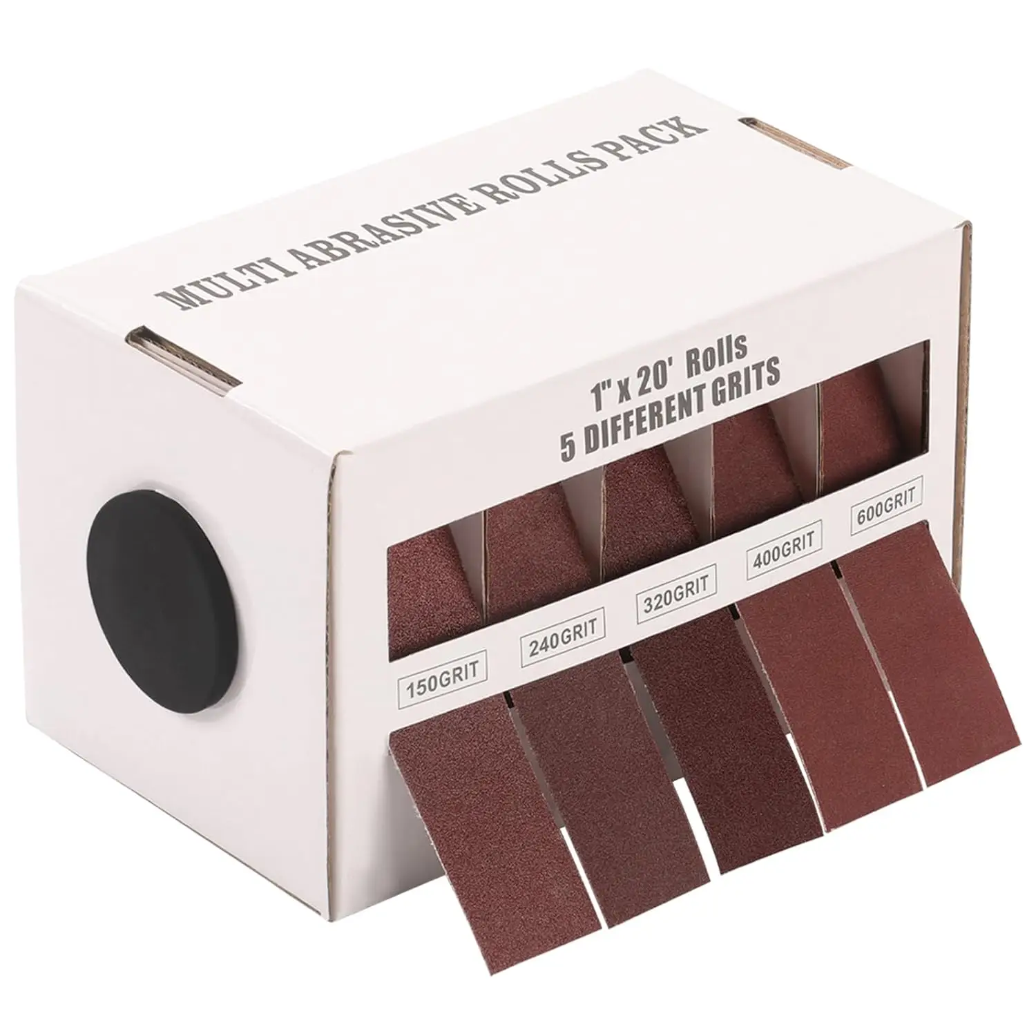 5-Grit Emery Sandpaper Roll Assortment - 1" x 20 ft with Dispenser - Aluminum Oxide Abrasive for Wood, Metal & Polishing Pack Versatile Grinding