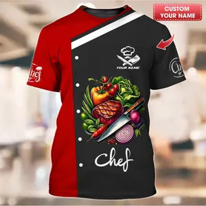 Chef T-shirt de chef personnalisé – Motif d'ingrédients frais et colorés et de viande grillée