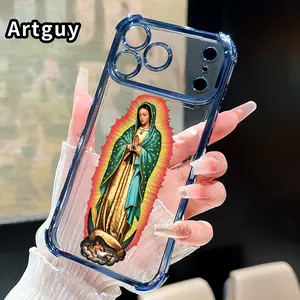 Virgin of Guadalupe Pattern Four Corner Anti-Fall Phone Case Transparent Electroplated Protective Cover for iPhone 17 Pro Max 16 Air 15 Plus 14 13 12 11 E